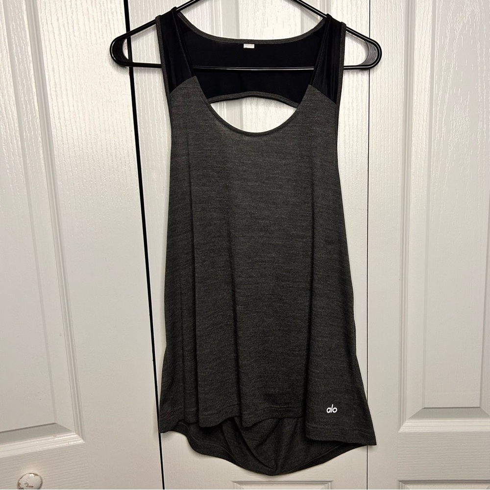 Alo Vapor Tank Charcoal Flec Black Gray Sleeveless Scoop Open Back Size Small S